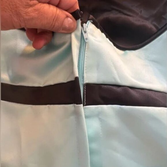 Jessica McClintock Black and Blue Ruched Strapless Gown - Picture 3 of 5